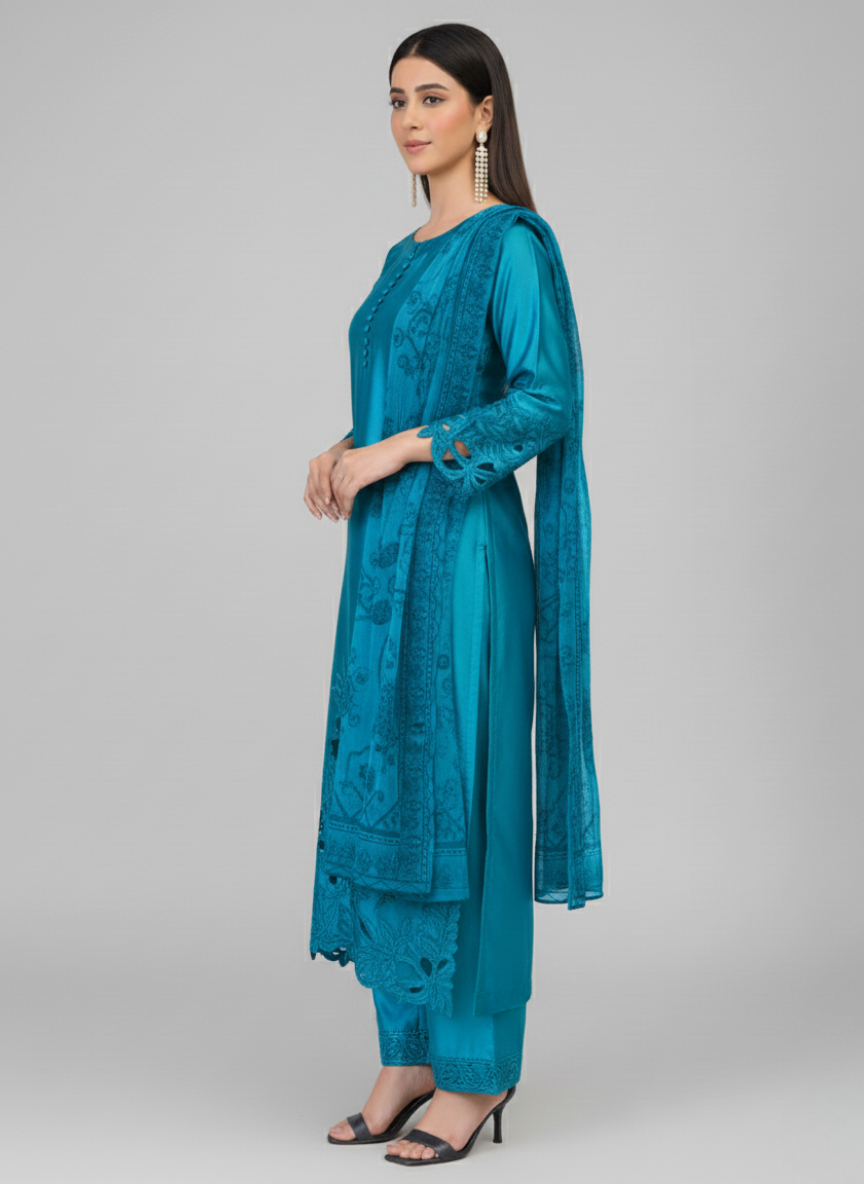 3 pc silk cutwork dress