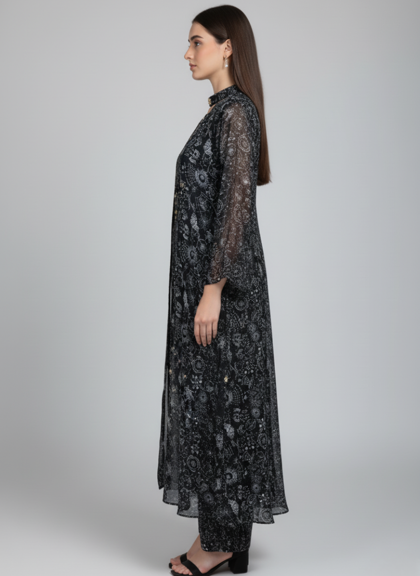 Front open 3 pc Chiffon Gown dress