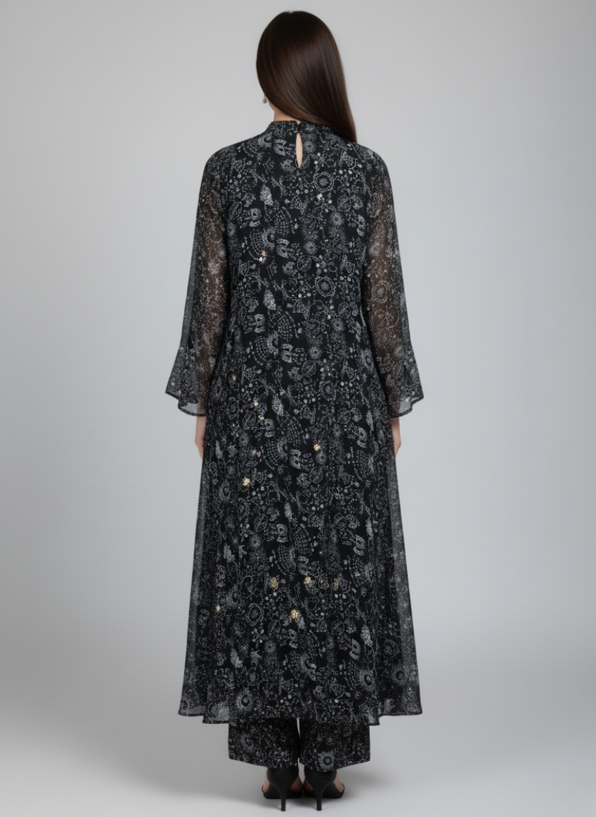 Front open 3 pc Chiffon Gown dress