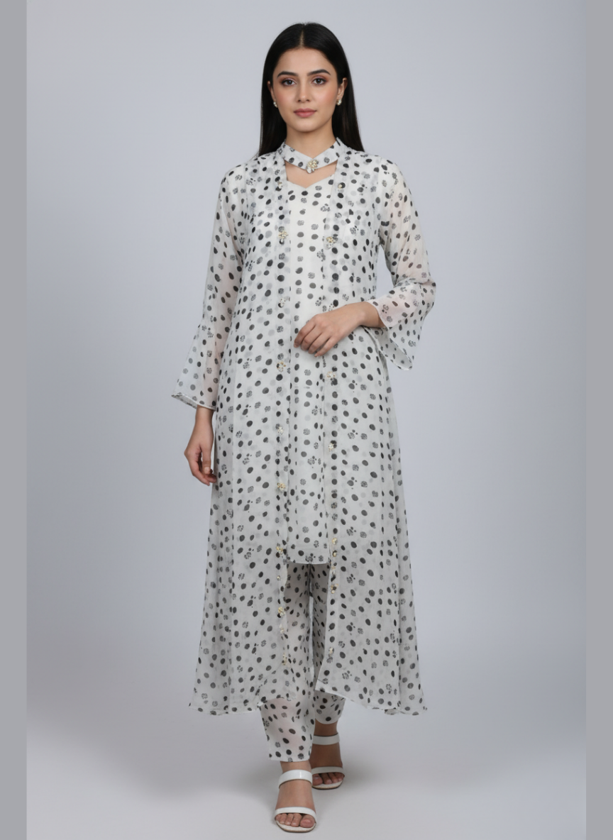 Front open 3 pc Chiffon Gown dress