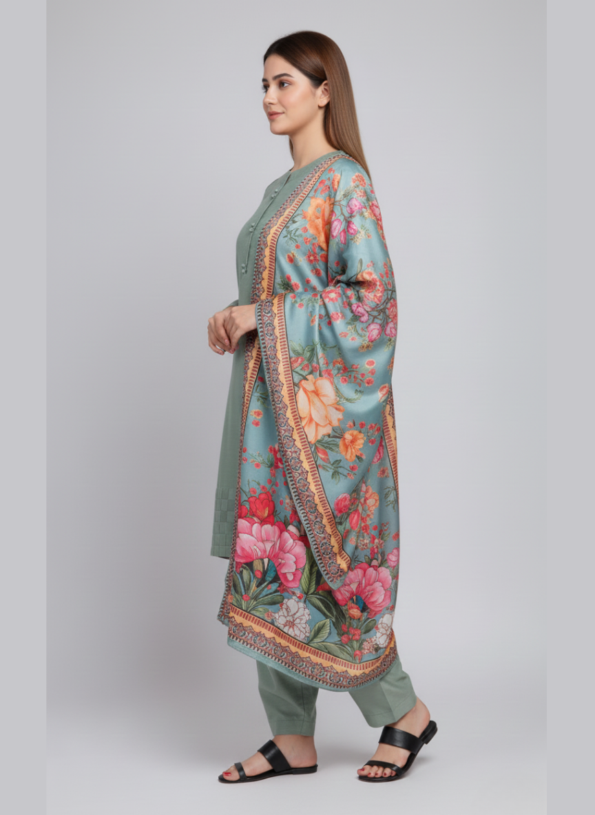 3 pc silk dress with Farshi Shalwar