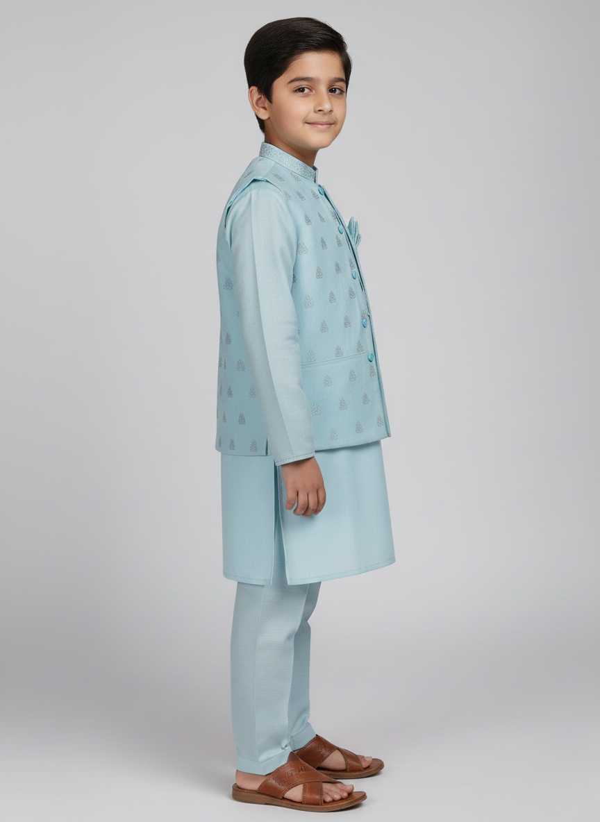 3 pcs kids Kurta Trouser with waistcoat
