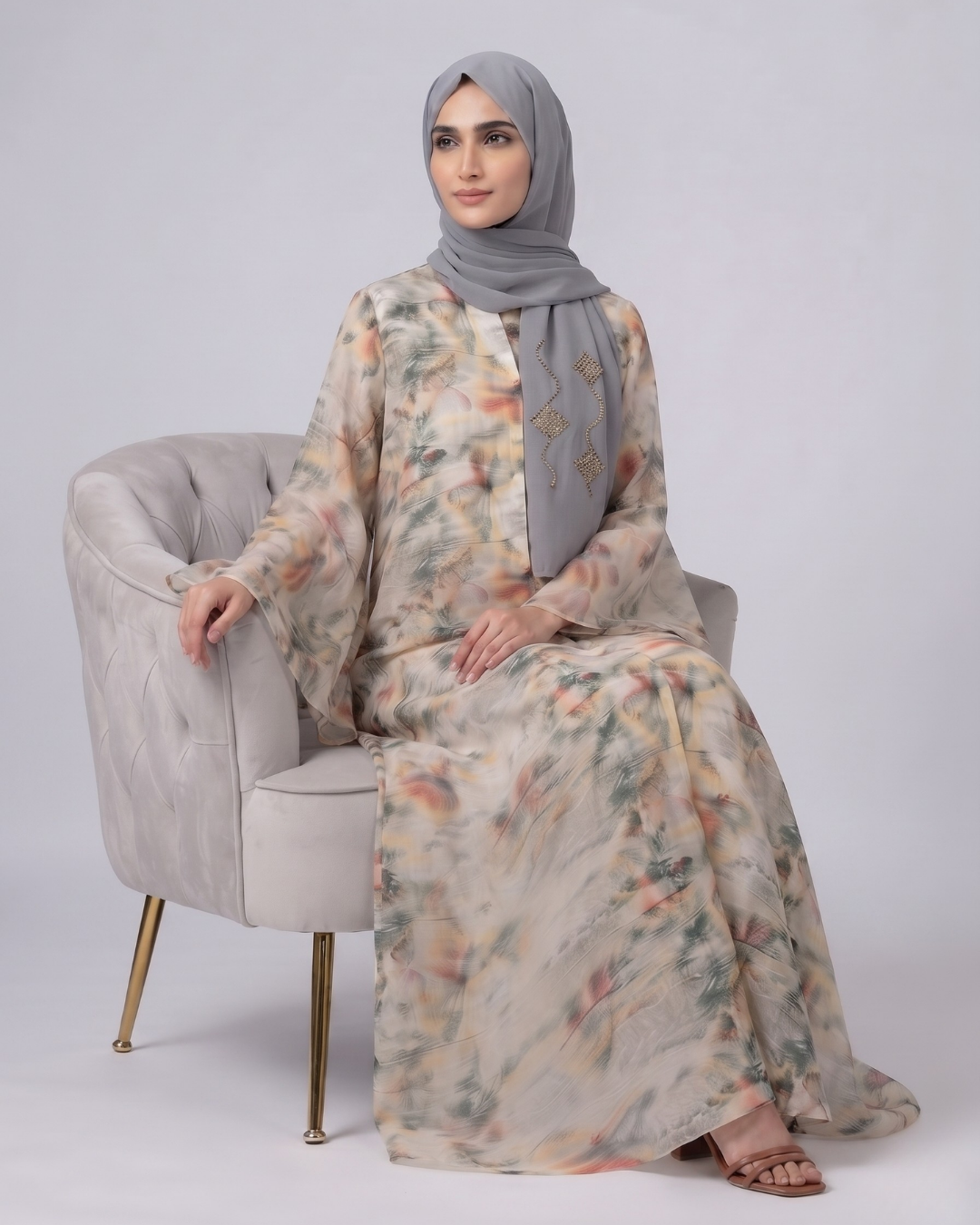 Front Closed Floral Abaya