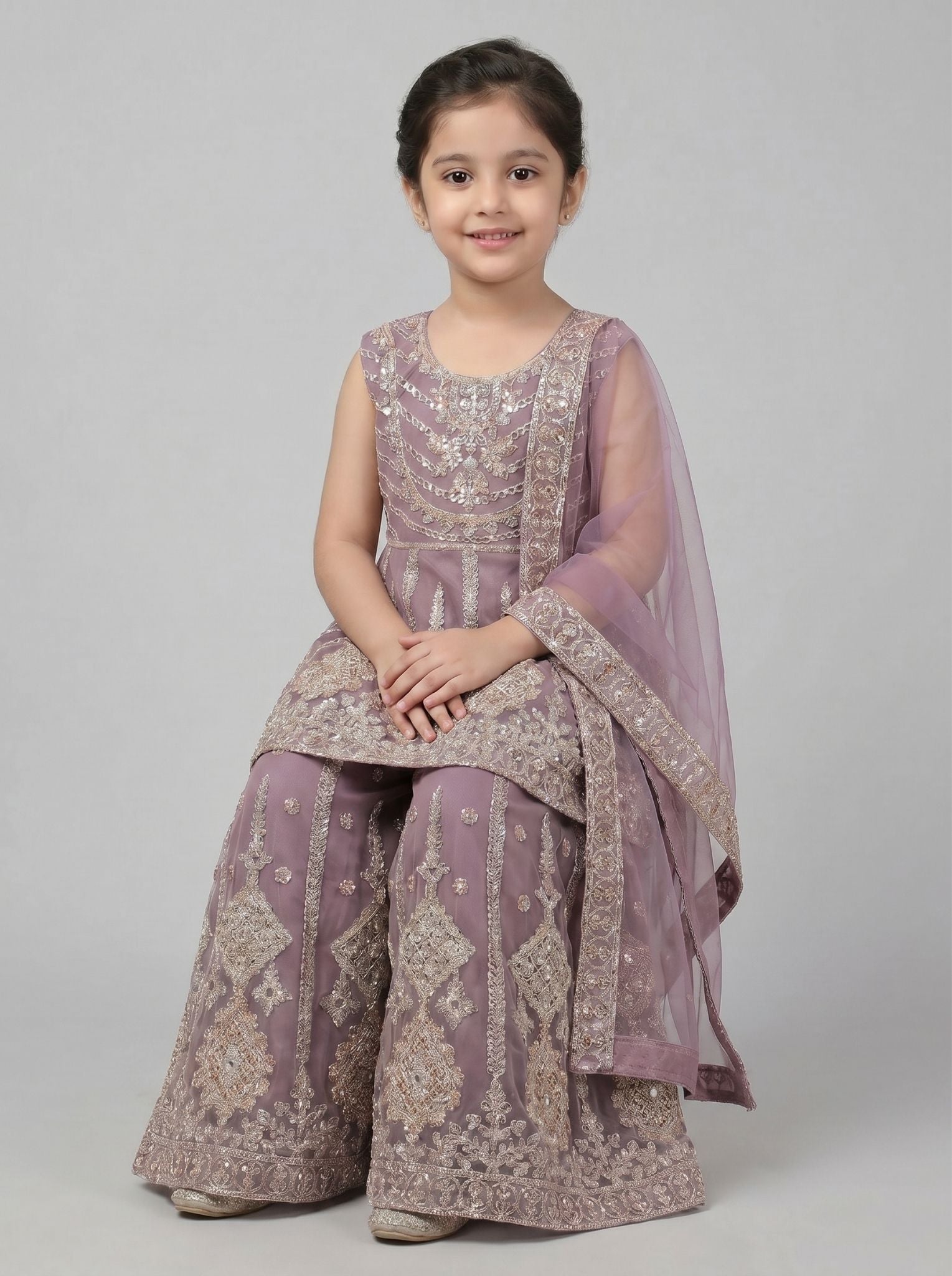 Fancy Sharara outfit on cotton net