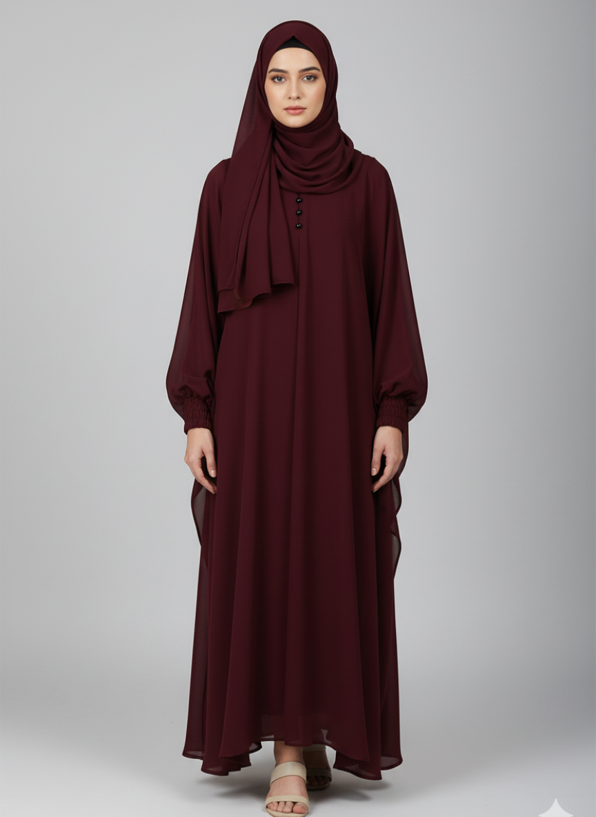 Chiffon butterfly Abaya with a separate upper and inner layer