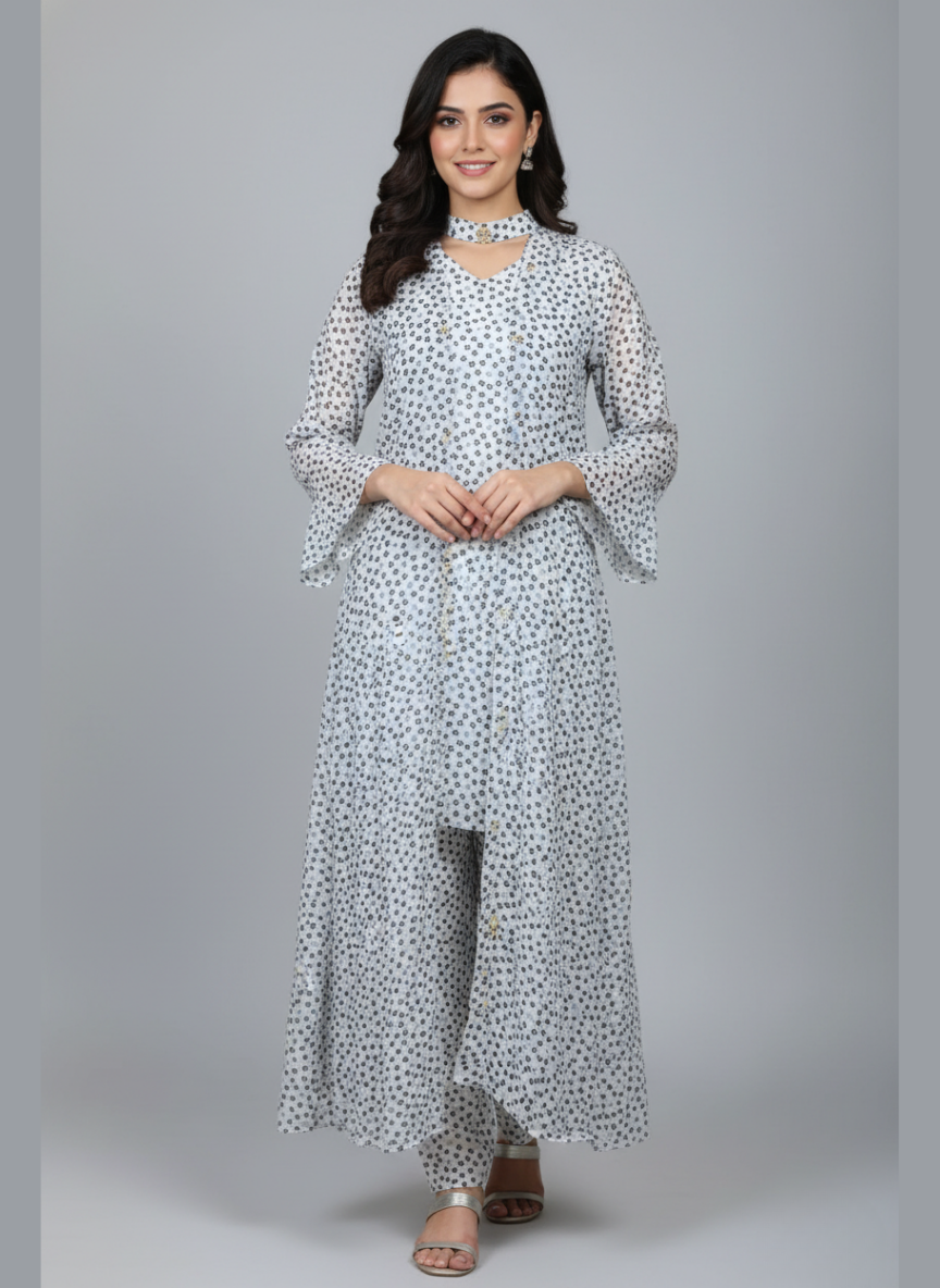 Front open 3 pc Chiffon Gown dress