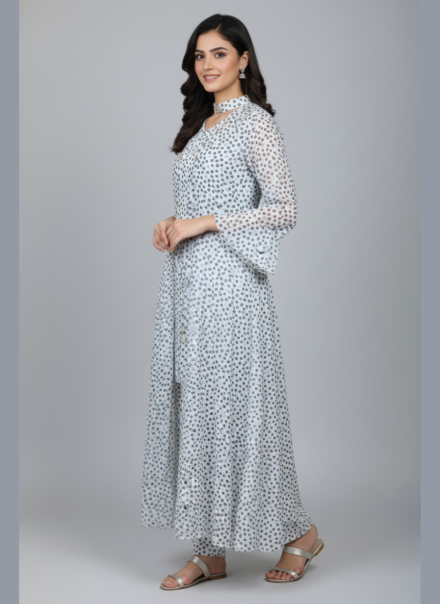 Front open 3 pc Chiffon Gown dress