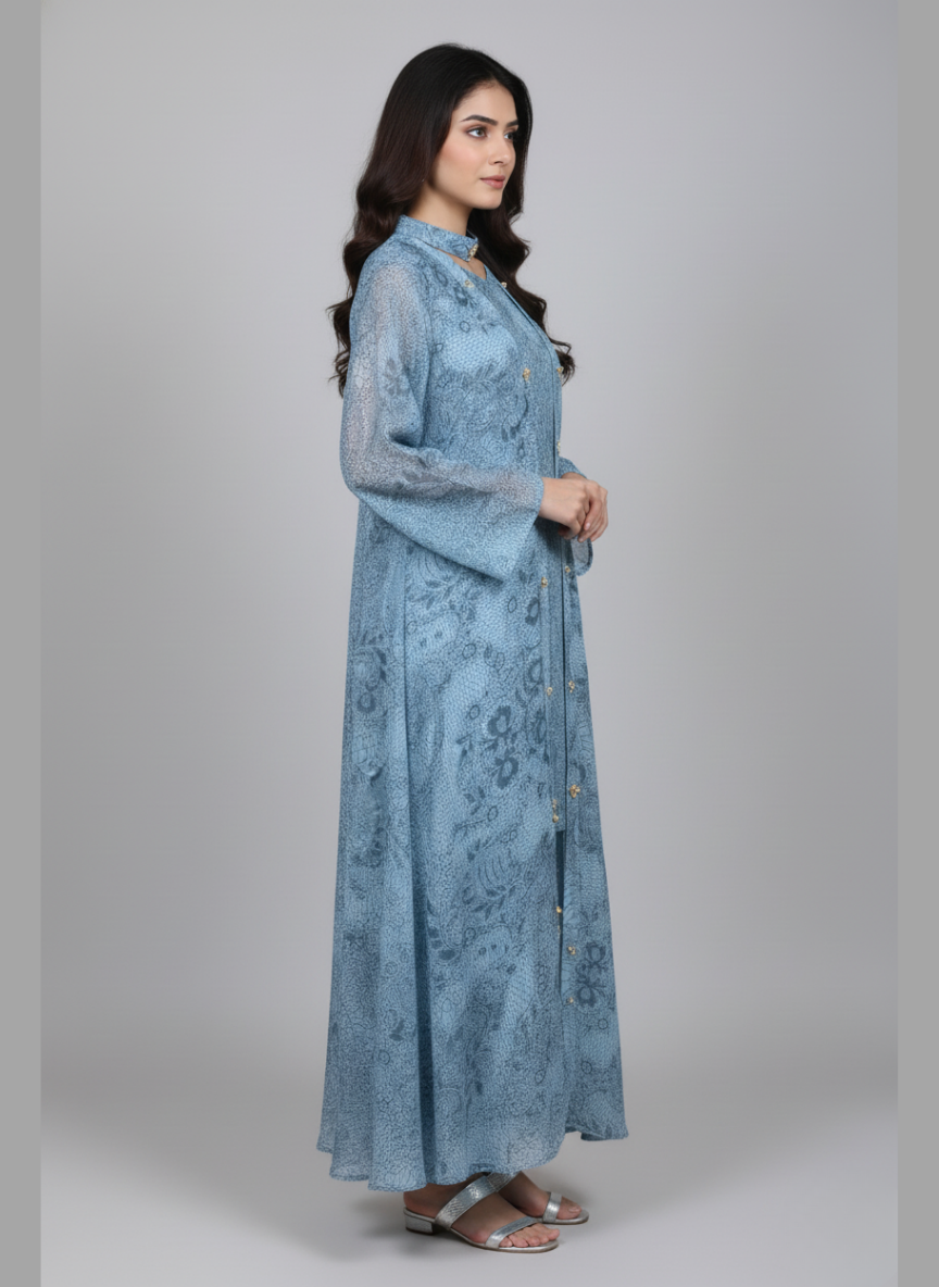 Front open 3 pc Chiffon Gown dress