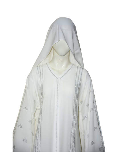 Nida fabric Abaya with Silver stone work