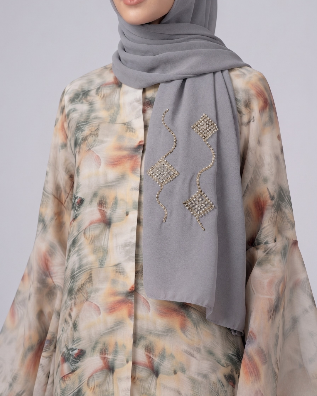 Front Closed Floral Abaya