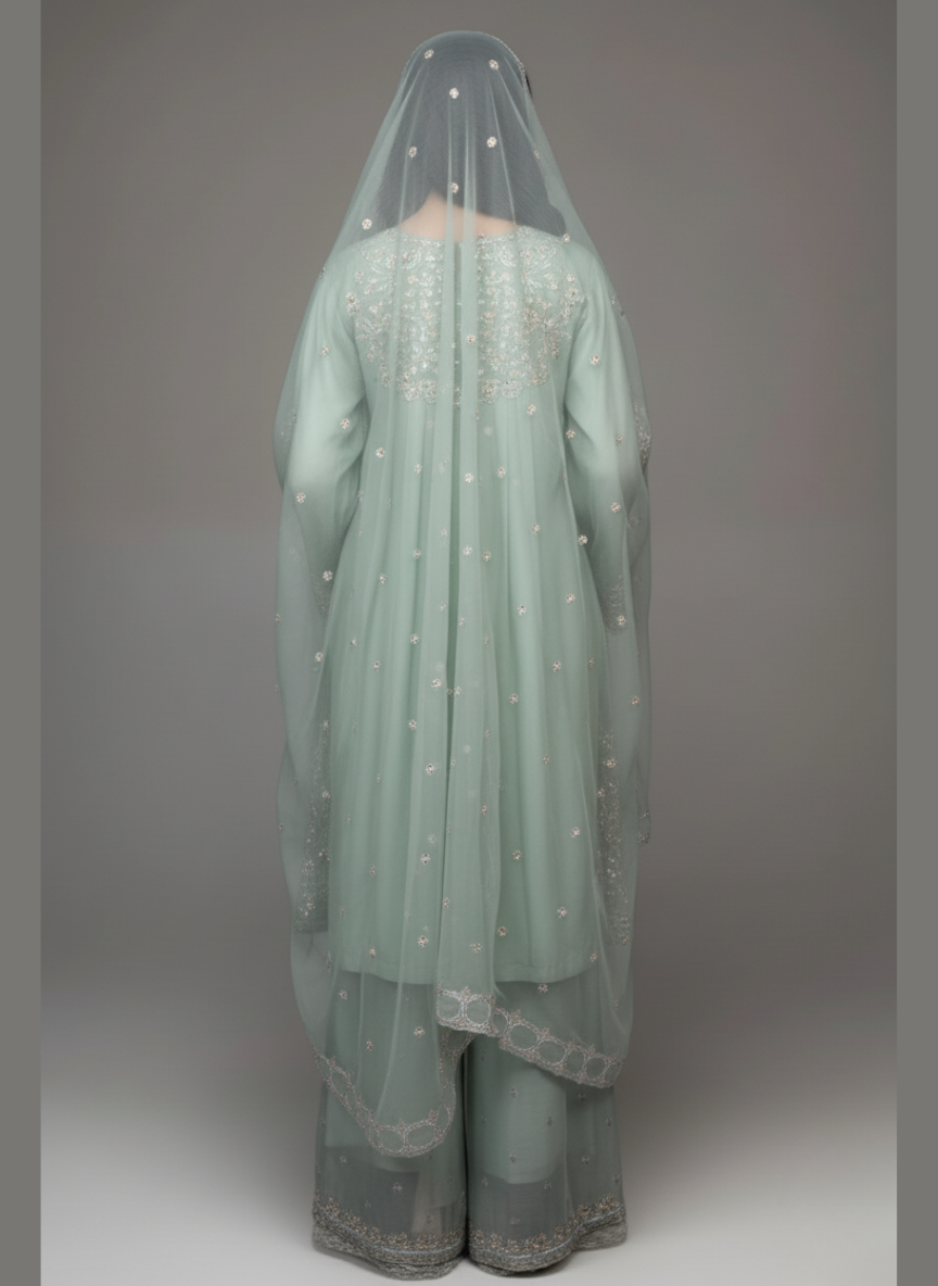 3 pcs Sharara with Embroidery and Sitara Work