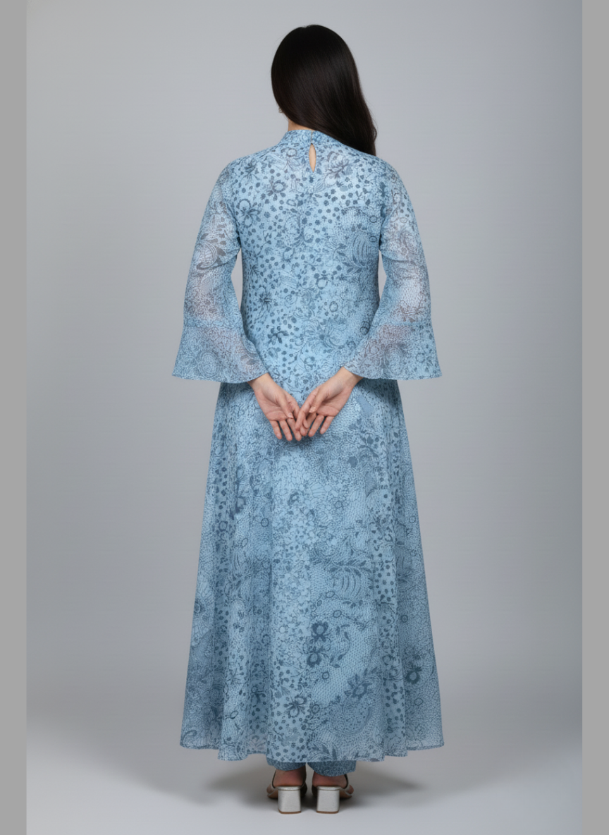 Front open 3 pc Chiffon Gown dress