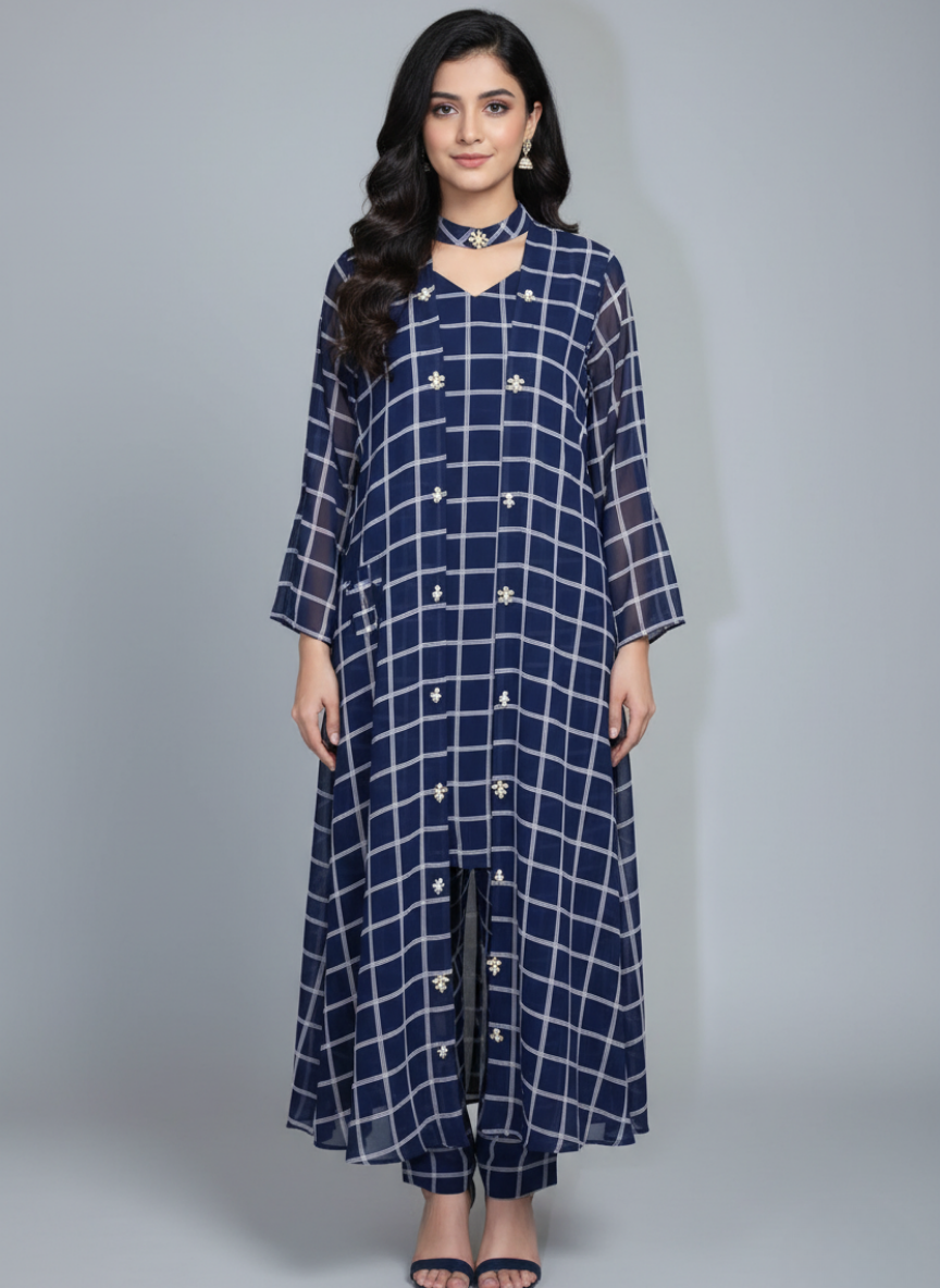 Front open 3 pc Chiffon Gown dress