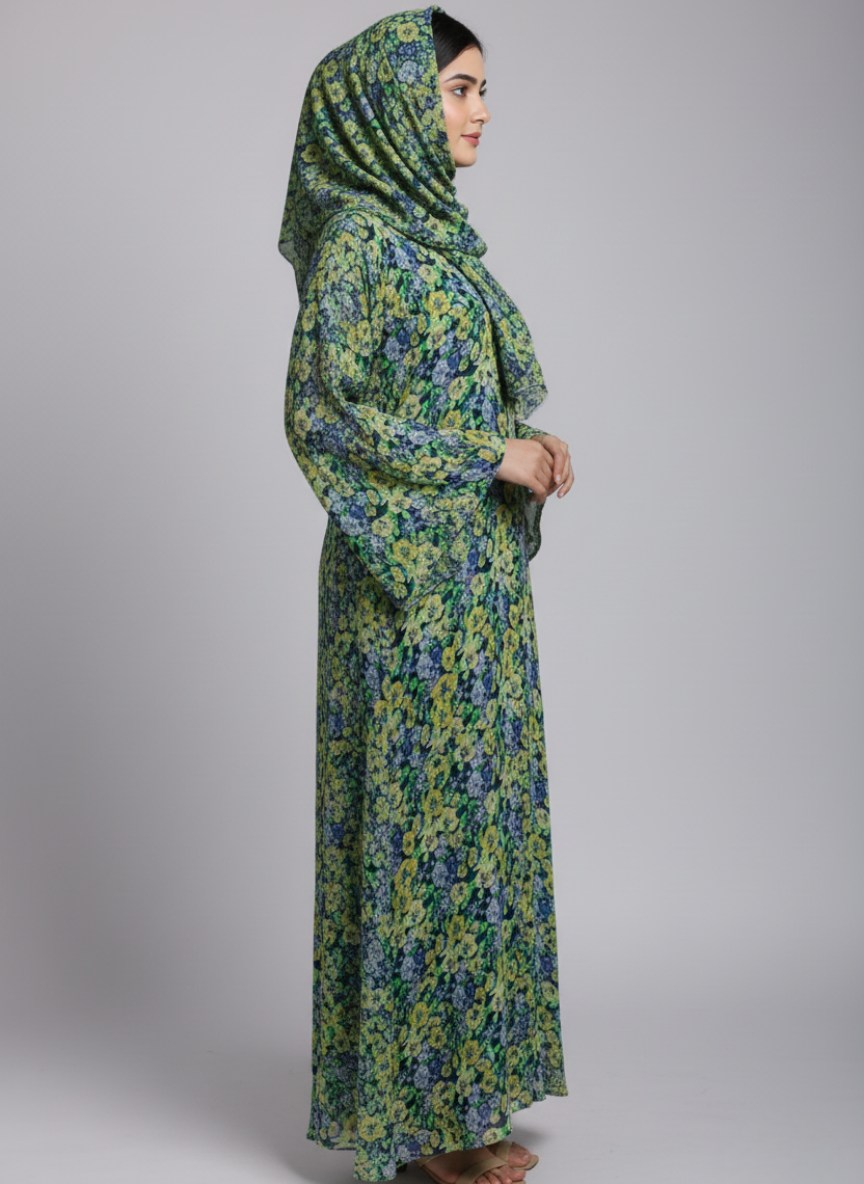 Chiffon printed Straight Abaya with separate upper and inner