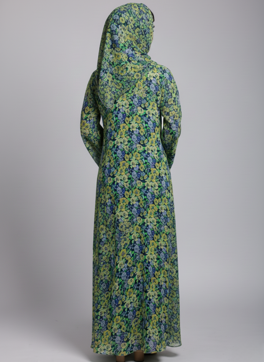 Chiffon printed Straight Abaya with separate upper and inner