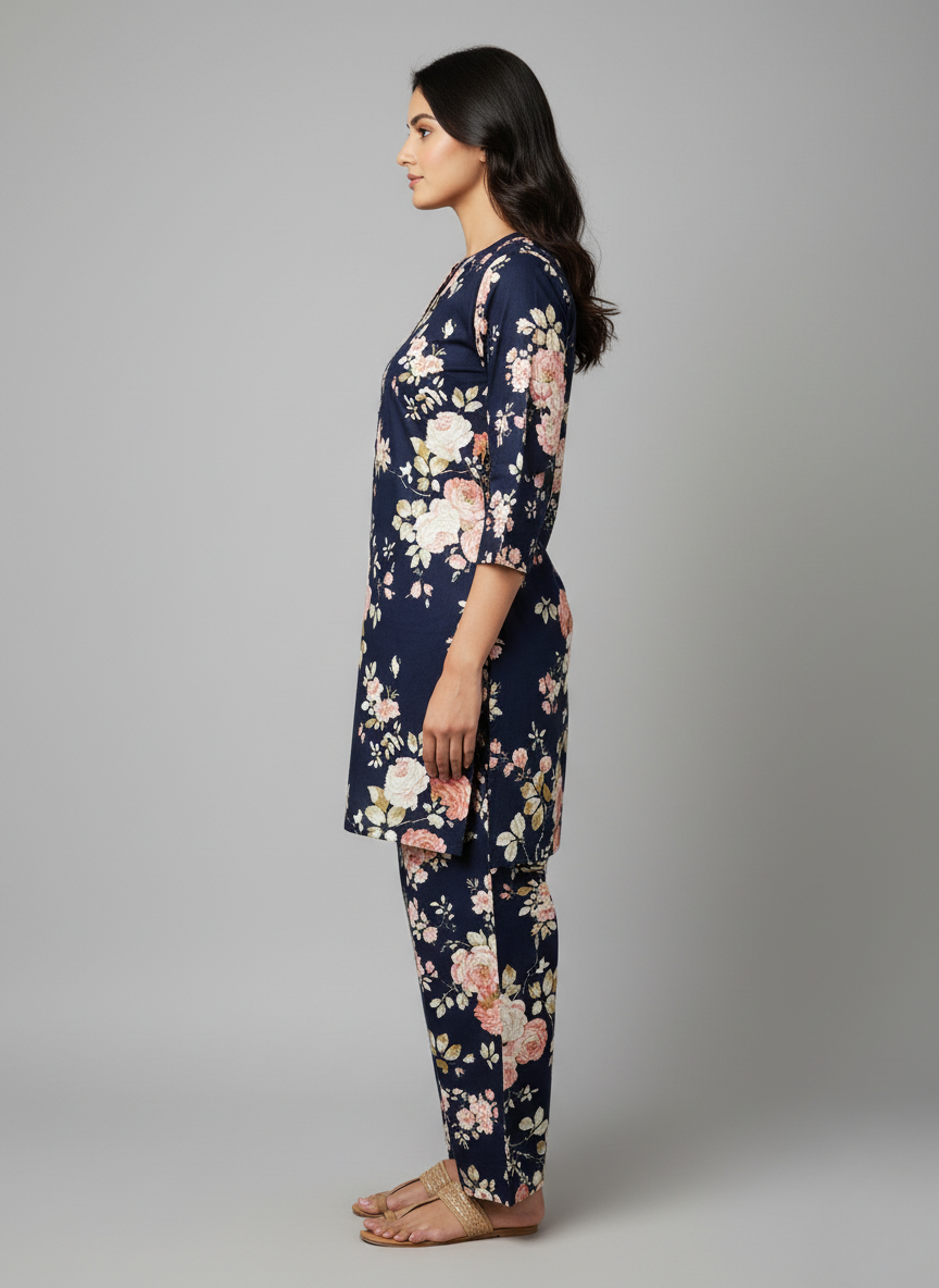 2 PC Printed Linen Dress