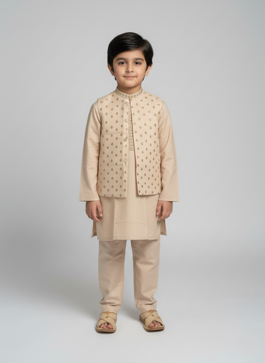 3 pcs kids Kurta Trouser with waistcoat