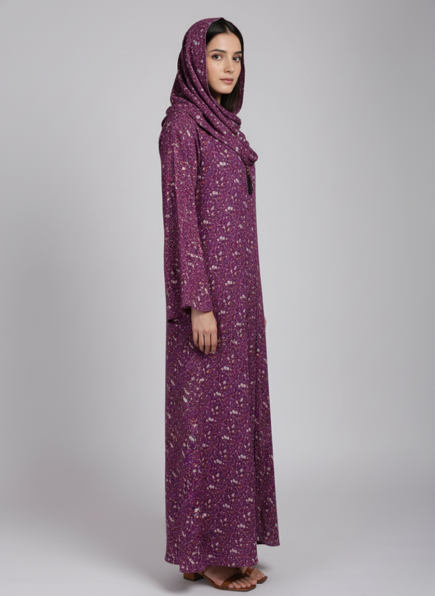 Chiffon printed Straight Abaya with separate upper and inner
