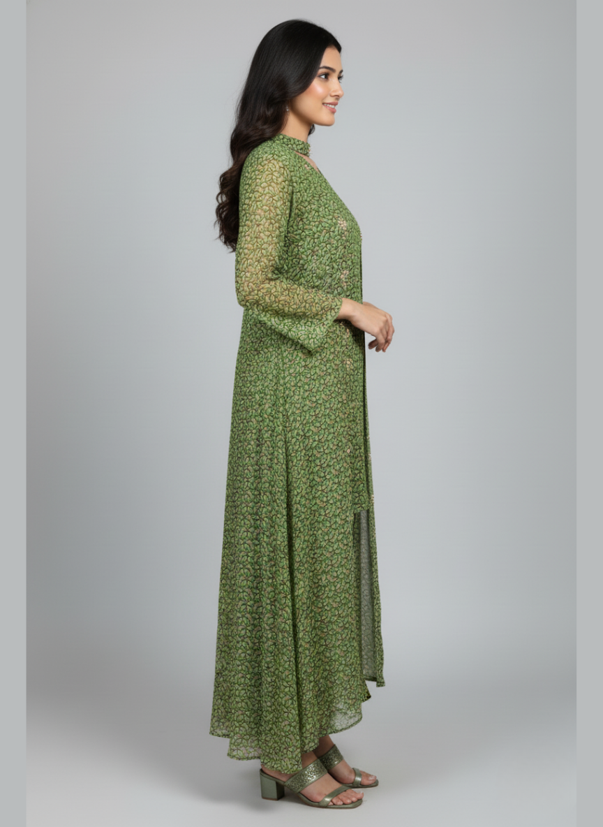 Front open 3 pc Chiffon Gown dress