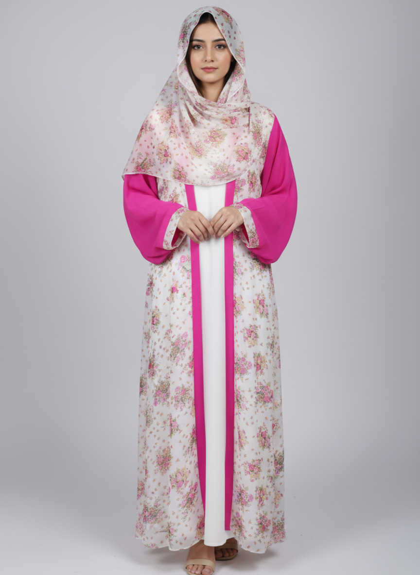 Chiffon printed Straight Abaya with separate upper and inner