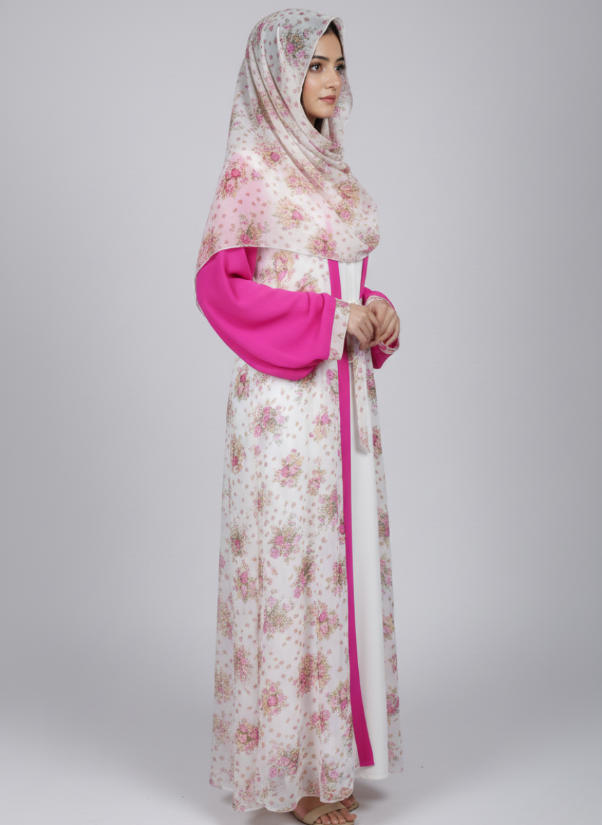 Chiffon printed Straight Abaya with separate upper and inner