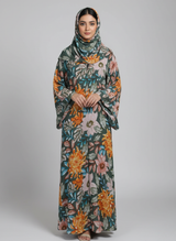 Chiffon printed Straight Abaya with separate upper and inner
