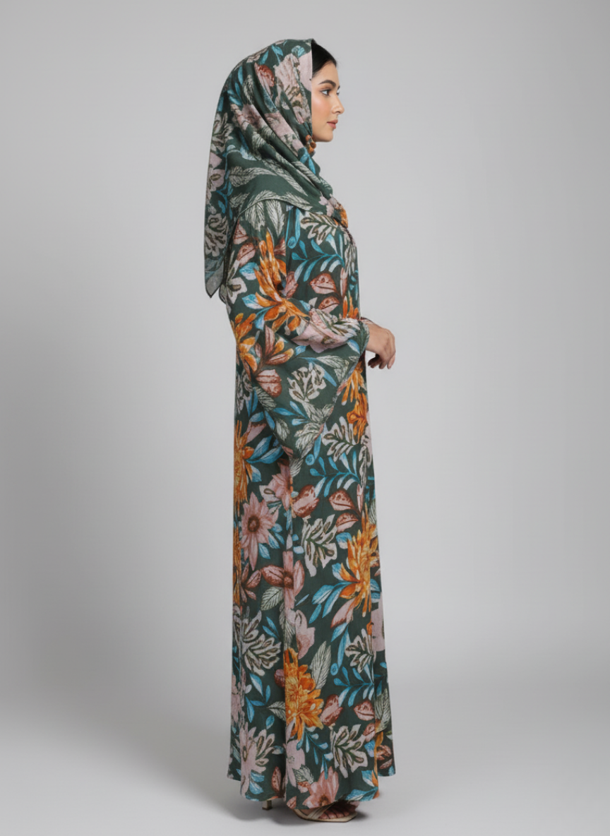 Chiffon printed Straight Abaya with separate upper and inner