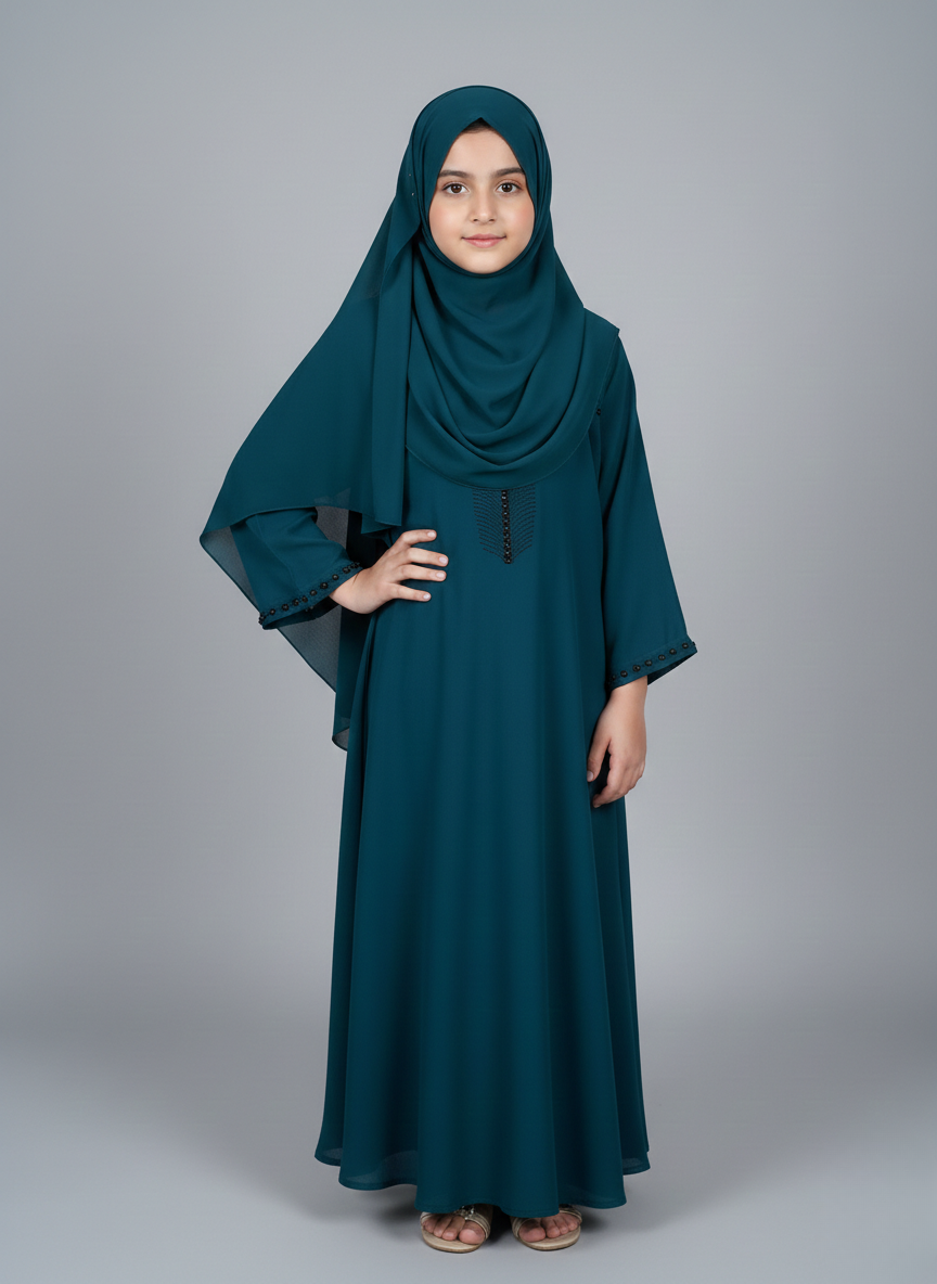 Kids Abaya with Pearl Work