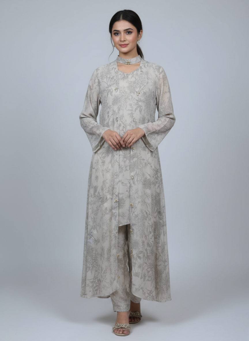 Front open 3 pc Chiffon Gown dress