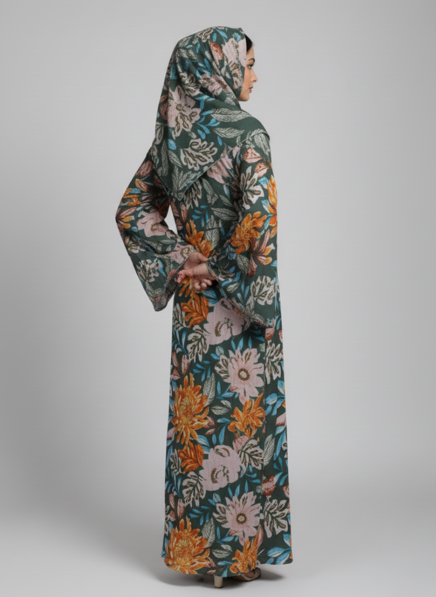 Chiffon printed Straight Abaya with separate upper and inner