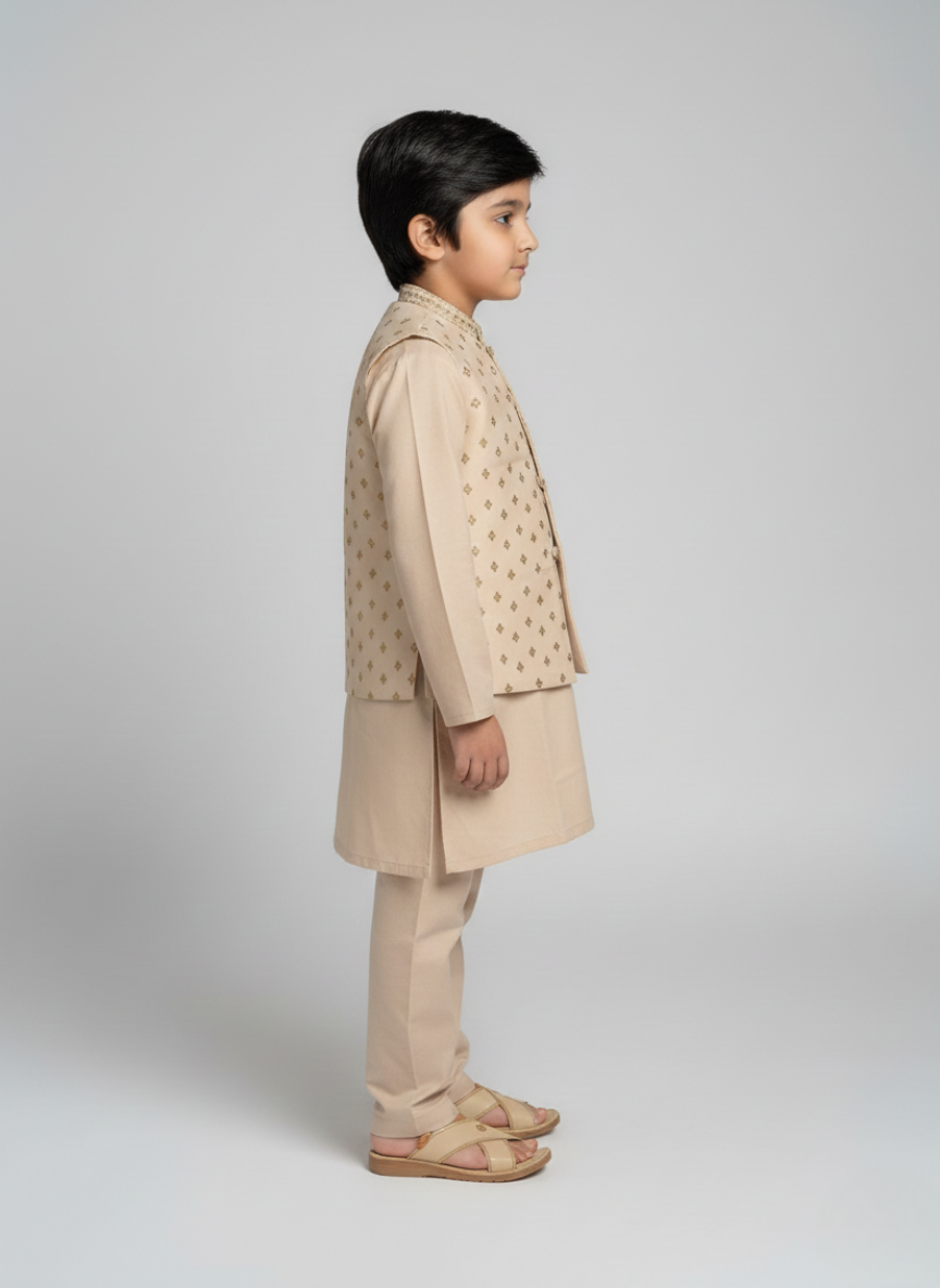 3 pcs kids Kurta Trouser with waistcoat