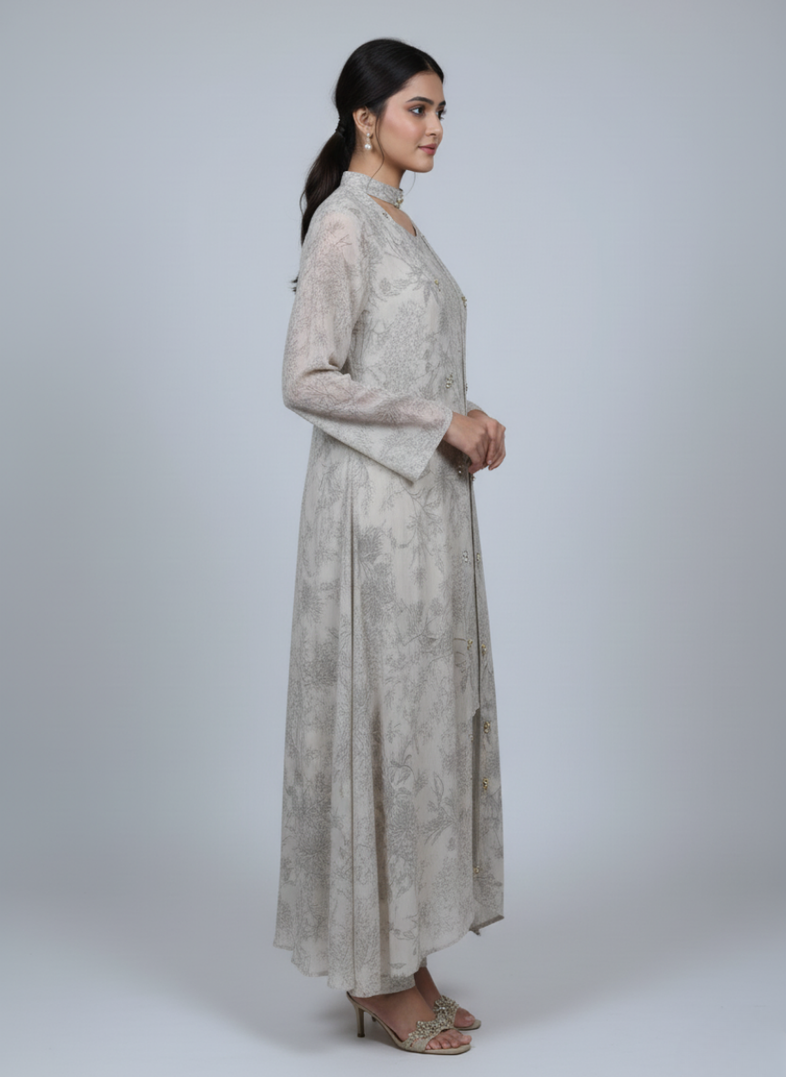 Front open 3 pc Chiffon Gown dress