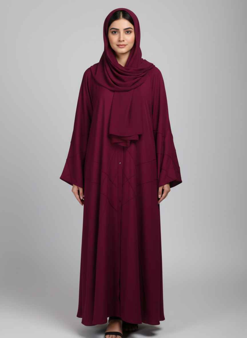 Front open Gown Style Chiffon Abaya with scarf