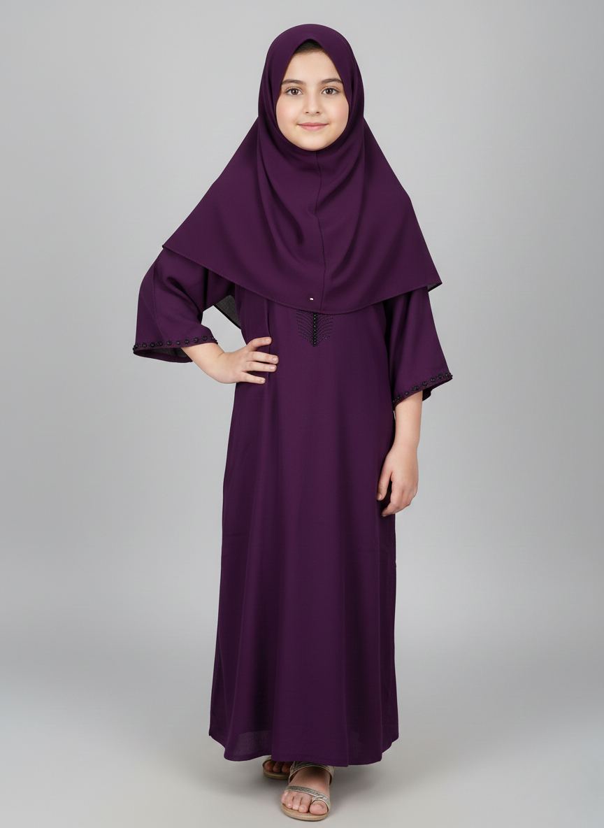 Kids Abaya with Pearl Work