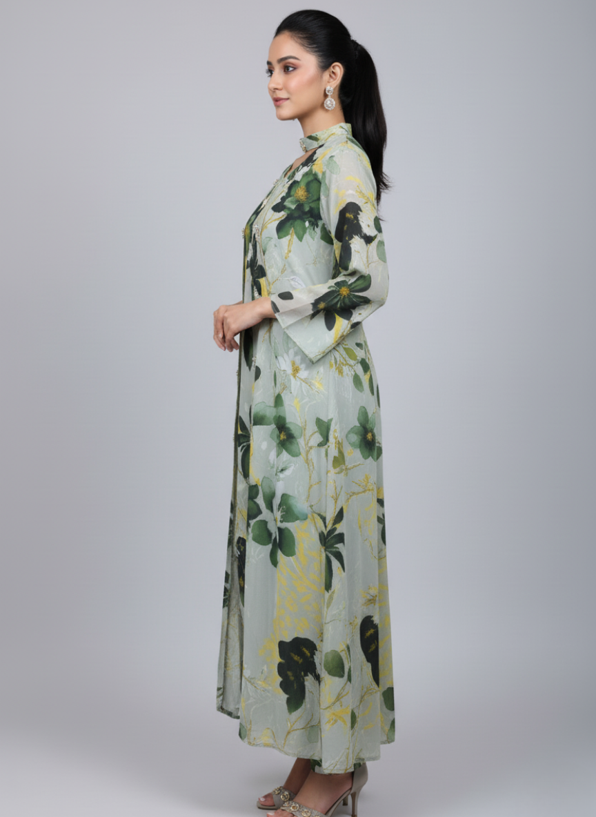 Front open 3 pc Chiffon Gown dress