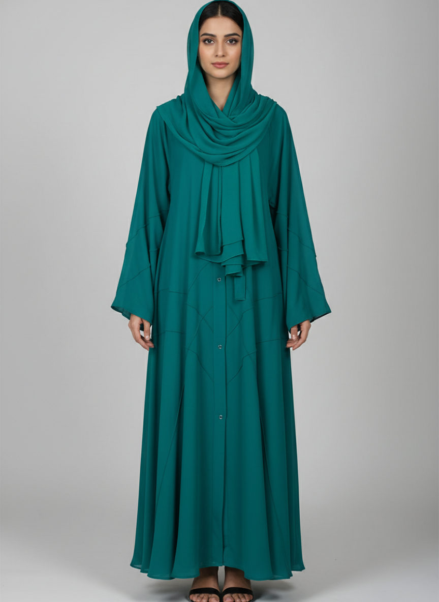 Front open Gown Style Chiffon Abaya with scarf