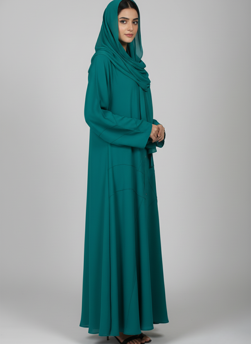 Front open Gown Style Chiffon Abaya with scarf