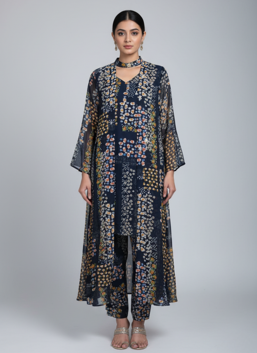 Front open 3 pc Chiffon Gown dress