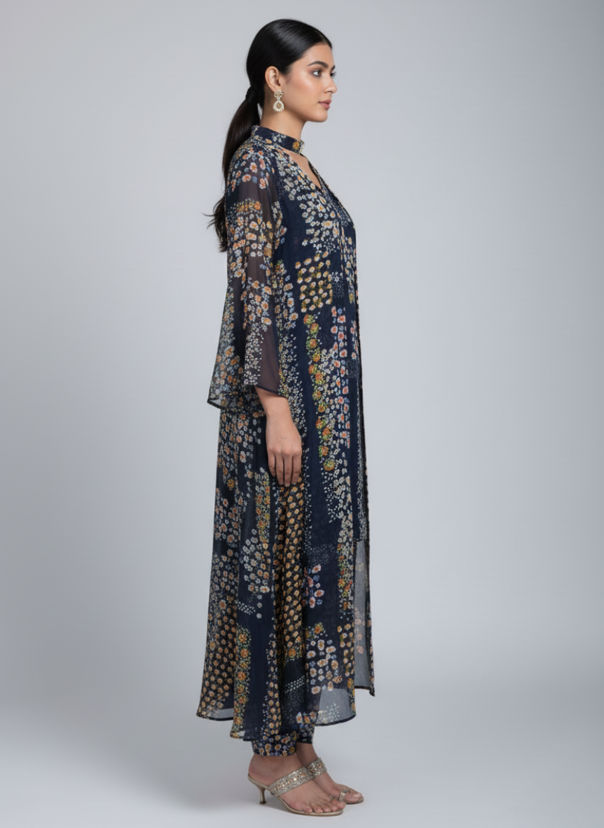 Front open 3 pc Chiffon Gown dress