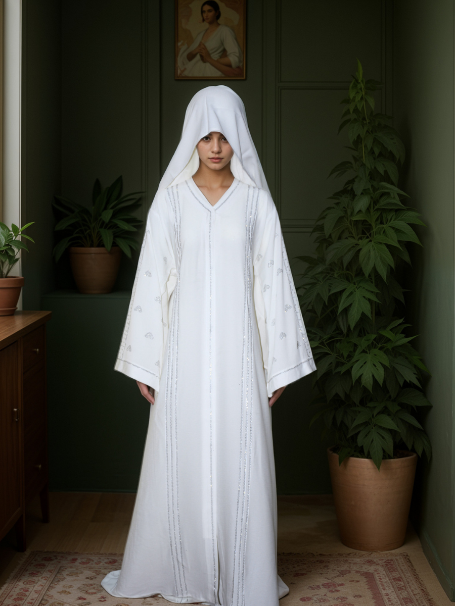 Nida fabric Abaya with Silver stone work