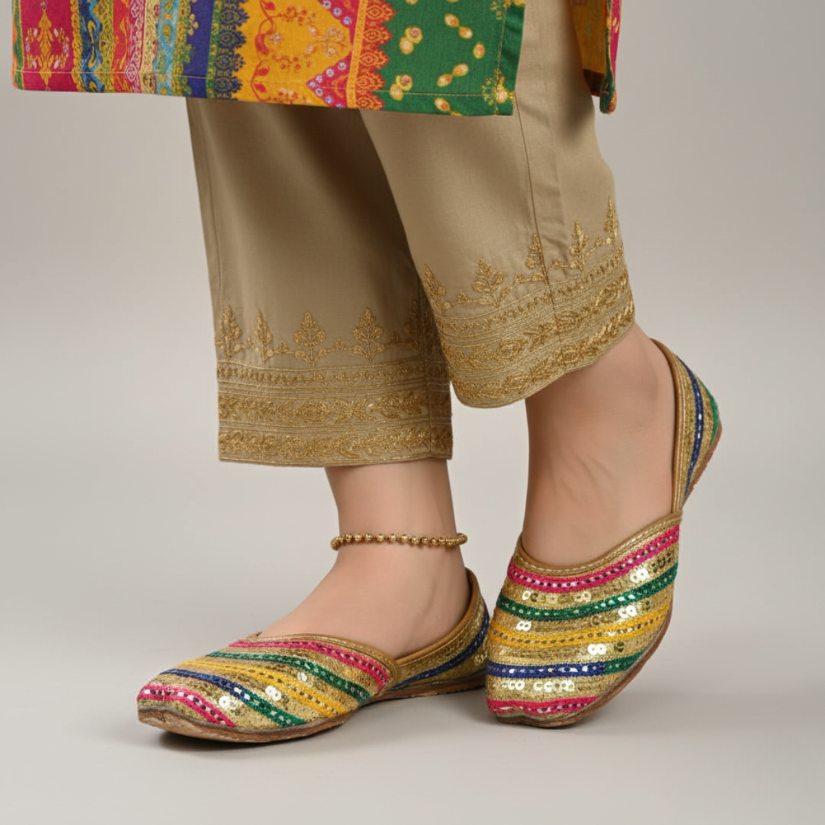 Embroidery Khussa with Sitara work