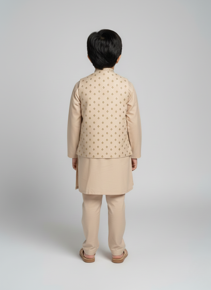 3 pcs kids Kurta Trouser with waistcoat