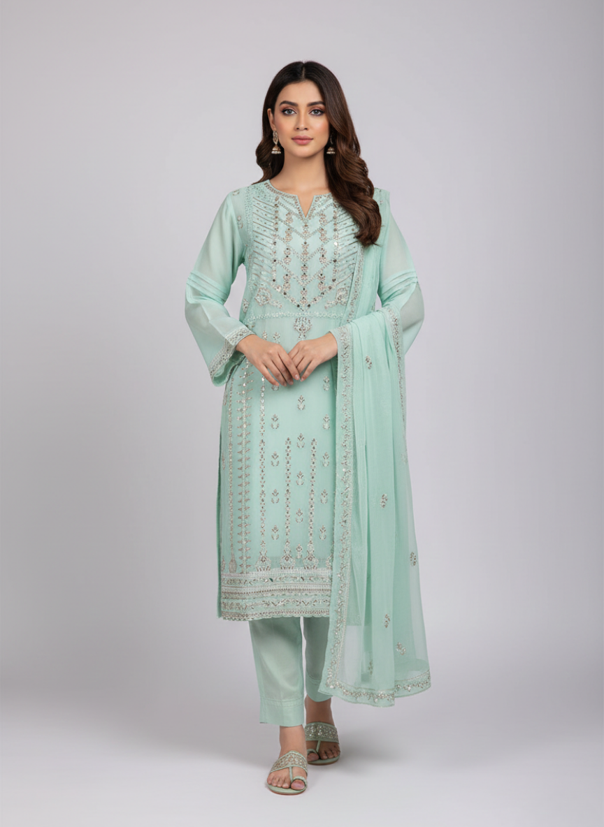 3pc Women Party Wear Agha Noor Sea Green