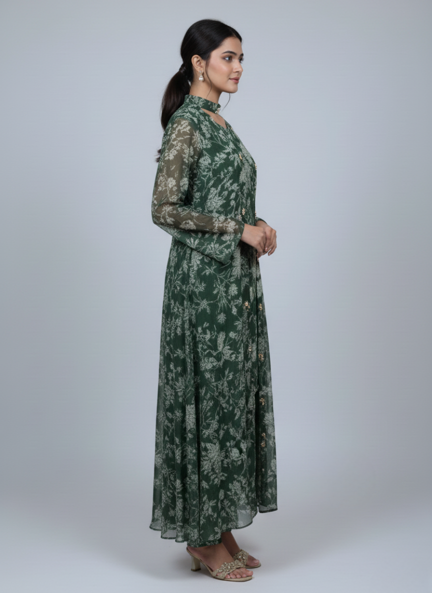 Front open 3 pc Chiffon Gown dress