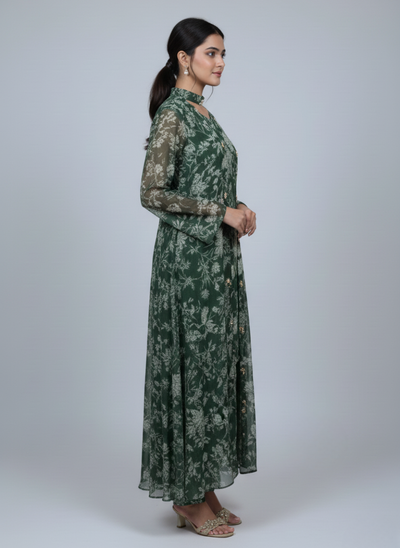 Front open 3 pc Chiffon Gown dress