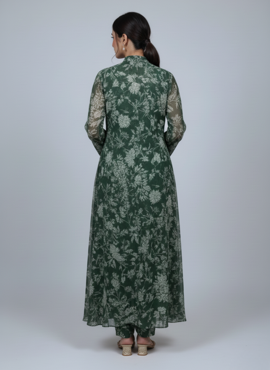 Front open 3 pc Chiffon Gown dress