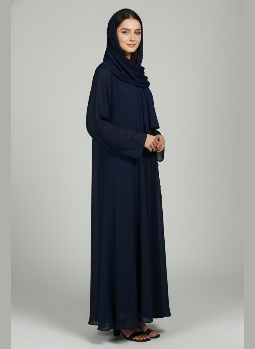 Front open Gown Style Chiffon Abaya with scarf