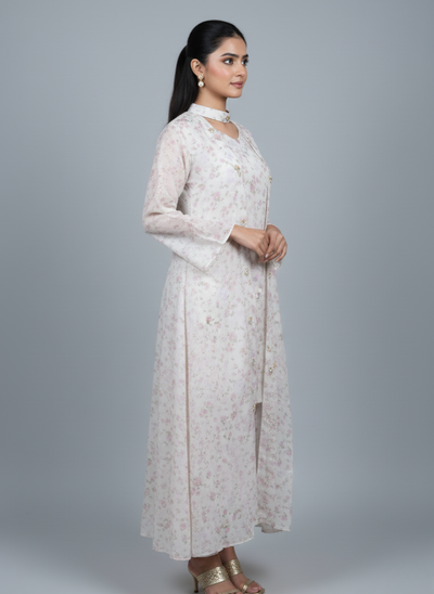 Front open 3 pc Net Chiffon Gown dress