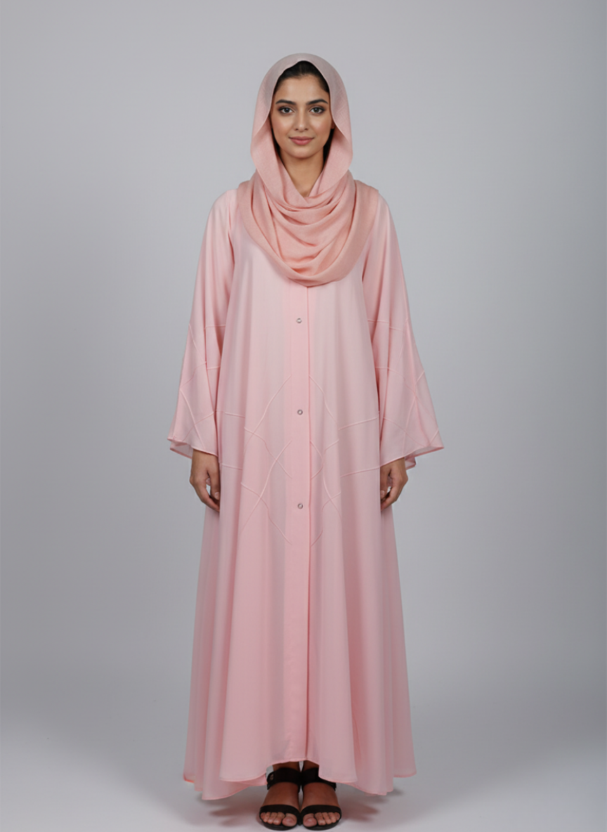 Front open Gown Style Chiffon Abaya with scarf