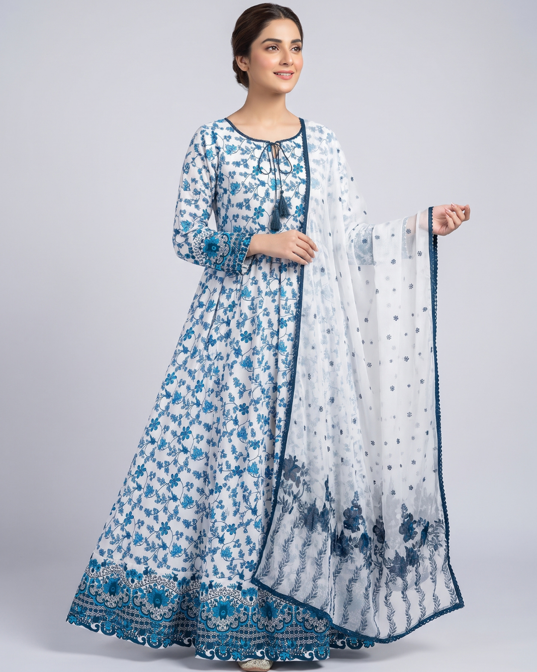 2 pc Self Printed maxi with dupatta
